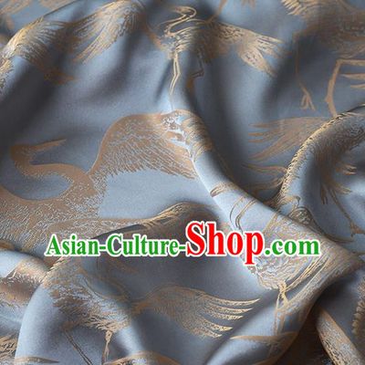 Chinese Traditional Cranes Pattern Design Cheongsam Light Blue Satin Brocade Fabric Asian Silk Material