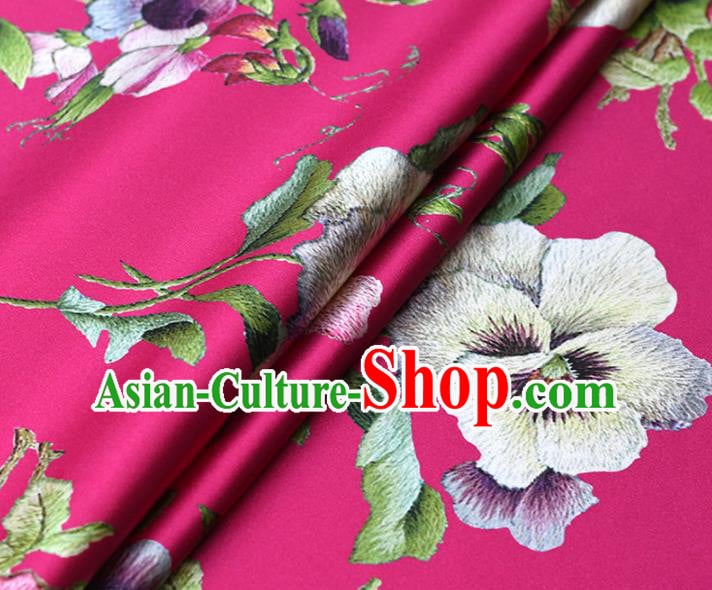 Chinese Traditional Peach Flowers Pattern Design Cheongsam Rosy Satin Brocade Fabric Asian Silk Material Chinese Traditional Peach Flowers Pattern Design Cheongsam Rosy Satin Brocade Fabric Asian Silk Material