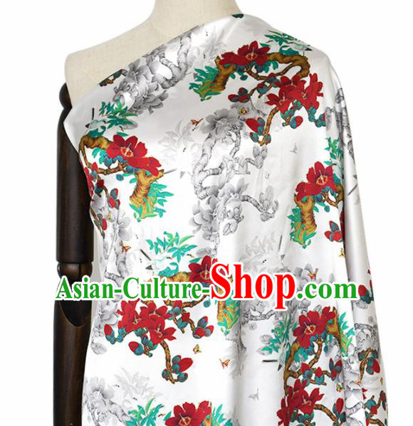 Chinese Traditional Red Flowers Pattern Design Cheongsam Satin Brocade Fabric Asian Silk Material Chinese Traditional Red Flowers Pattern Design Cheongsam Satin Brocade Fabric Asian Silk Material