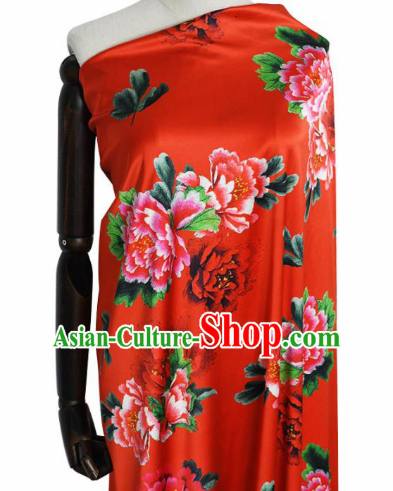 Chinese Traditional Peony Pattern Design Cheongsam Red Satin Brocade Fabric Asian Silk Material Chinese Traditional Peony Pattern Design Cheongsam Red Satin Brocade Fabric Asian Silk Material