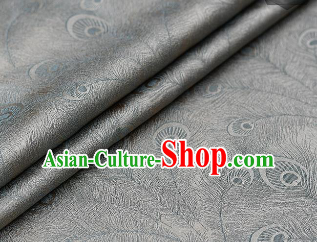 Chinese Traditional Feather Pattern Design Cheongsam Grey Satin Brocade Fabric Asian Silk Material Chinese Traditional Feather Pattern Design Cheongsam Grey Satin Brocade Fabric Asian Silk Material
