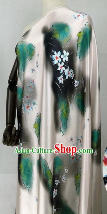 Chinese Traditional Lotus Leaf Pattern Design Cheongsam White Satin Brocade Fabric Asian Silk Material Chinese Traditional Lotus Leaf Pattern Design Cheongsam White Satin Brocade Fabric Asian Silk Material