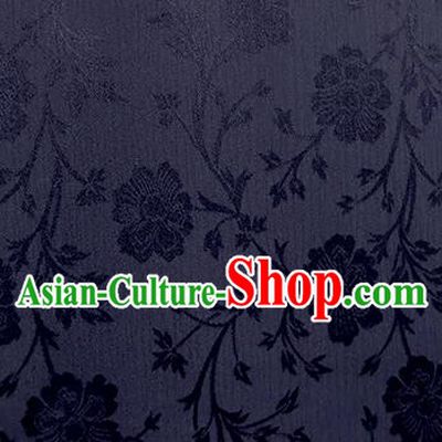 Chinese Traditional Flowers Pattern Design Navy Satin Brocade Fabric Asian Silk Material