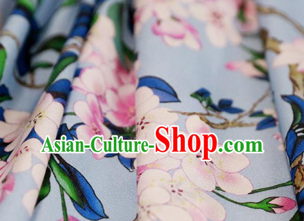 Chinese Traditional Peach Blossom Pattern Design Light Blue Satin Brocade Fabric Asian Silk Material Chinese Traditional Peach Blossom Pattern Design Light Blue Satin Brocade Fabric Asian Silk Material
