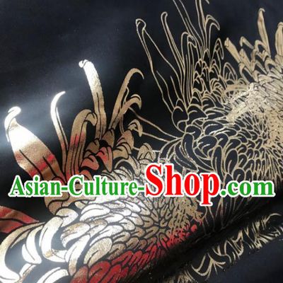 Chinese Traditional Chrysanthemum Pattern Design Black Chiffon Hanfu Brocade Fabric Asian Silk Material