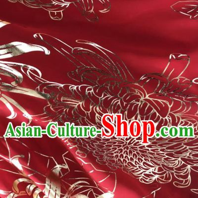 Chinese Traditional Chrysanthemum Pattern Design Red Chiffon Hanfu Brocade Fabric Asian Silk Material