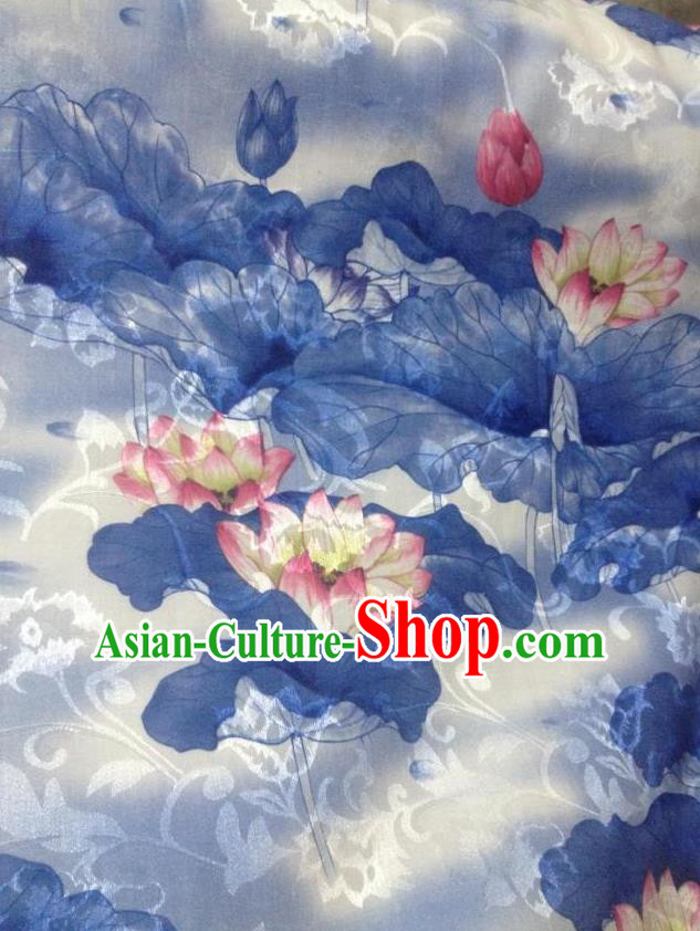 Chinese Traditional Lotus Pattern Design White Satin Hanfu Brocade Fabric Asian Silk Material Chinese Traditional Lotus Pattern Design White Satin Hanfu Brocade Fabric Asian Silk Material