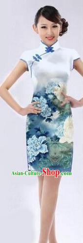 Chinese Traditional Blue Peony Pattern Design Satin Hanfu Brocade Fabric Asian Silk Material Chinese Traditional Blue Peony Pattern Design Satin Hanfu Brocade Fabric Asian Silk Material