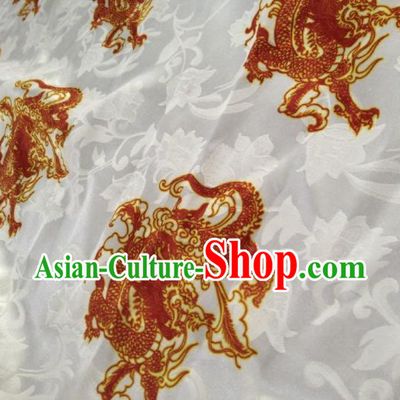 Chinese Traditional Dragon Boat Pattern Design White Satin Hanfu Brocade Fabric Asian Silk Material