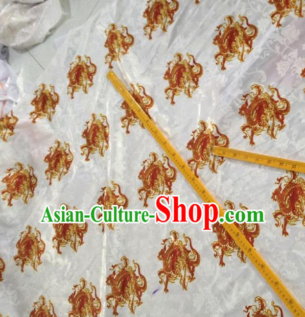 Chinese Traditional Dragon Boat Pattern Design White Satin Hanfu Brocade Fabric Asian Silk Material Chinese Traditional Dragon Boat Pattern Design White Satin Hanfu Brocade Fabric Asian Silk Material