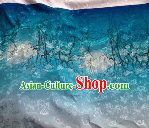 Chinese Traditional Yulan Magnolia Pattern Design Blue Satin Hanfu Brocade Fabric Asian Silk Material Chinese Traditional Yulan Magnolia Pattern Design Blue Satin Hanfu Brocade Fabric Asian Silk Material