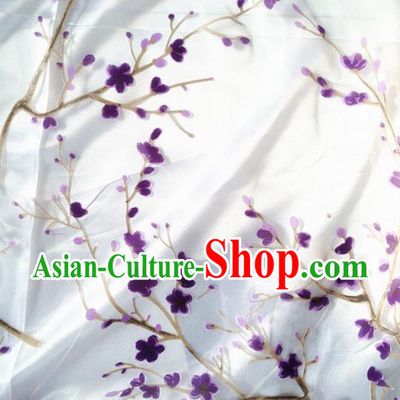 Chinese Traditional Purple Plum Pattern Design Veil Satin Hanfu Brocade Fabric Asian Silk Material