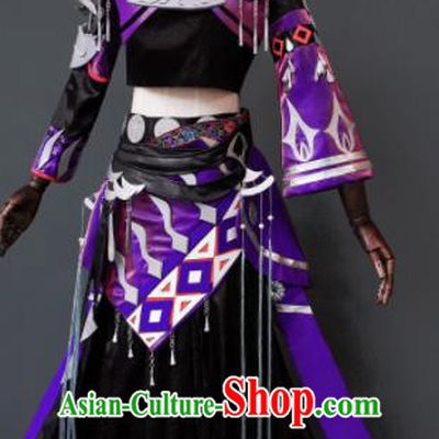 Chinese Ancient Cosplay Heroine Assassin Purple Dress Traditional Hanfu Female Swordsman Costume for Women