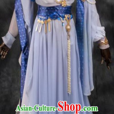 Chinese Ancient Cosplay Heroine Female Knight Gradient Blue Dress Traditional Hanfu Swordsman Costume for Women
