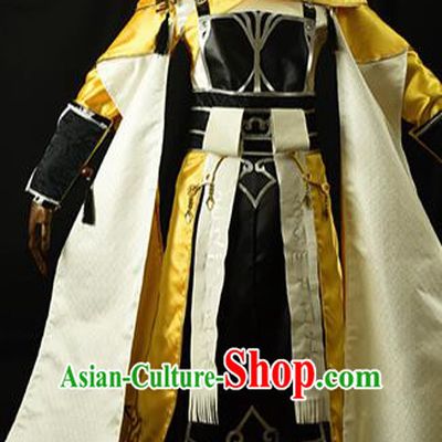 Chinese Ancient Cosplay Kawaler Knight Monk Golden Clothing Traditional Hanfu Swordsman Costume for Men