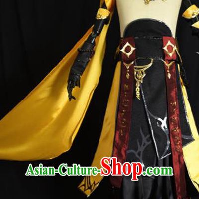 Chinese Ancient Cosplay Beggar Knight Golden Clothing Traditional Hanfu Swordsman Costume for Men
