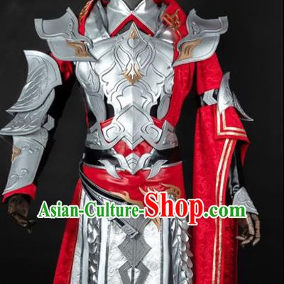 Chinese Ancient Drama Cosplay General Armor Knight Red Clothing Traditional Hanfu Swordsman Costume for Men