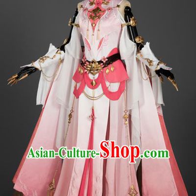 Chinese Ancient Cosplay Female General Heroine Pink Dress Traditional Hanfu Princess Swordsman Costume for Women