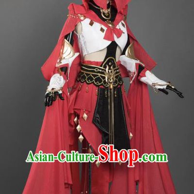 Chinese Ancient Cosplay Female General Heroine Red Dress Traditional Hanfu Princess Swordsman Costume for Women