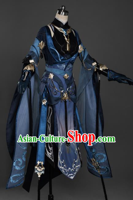 Chinese Ancient Cosplay Female General Heroine Navy Dress Traditional Hanfu Princess Swordsman Costume for Women Chinese Ancient Cosplay Female General Heroine Navy Dress Traditional Hanfu Princess Swordsman Costume for Women