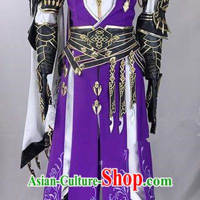 Chinese Ancient Drama Cosplay General Purple Armor Clothing Traditional Hanfu Swordsman Costume for Men