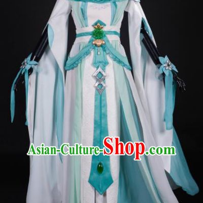Chinese Ancient Cosplay Fairy Princess Green Dress Traditional Hanfu Female Knight Swordsman Costume for Women