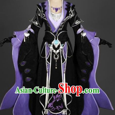 Chinese Ancient Cosplay Fairy Queen Purple Dress Traditional Hanfu Female Knight Swordsman Costume for Women