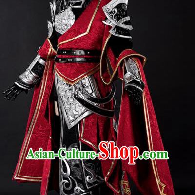 Chinese Ancient Drama Cosplay Young General Red Armor Knight Clothing Traditional Hanfu Swordsman Costume for Men