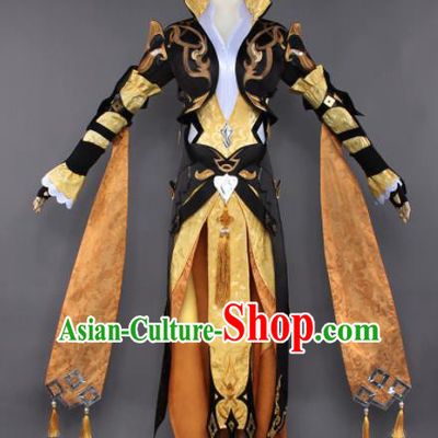 Chinese Ancient Cosplay Taoist Nun Female Knight Golden Dress Traditional Hanfu Princess Swordsman Costume for Women