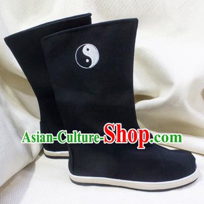 Asian Chinese Ancient Taoist Priest Cloth Shoes Swordsman Black Boots Traditional Hanfu Shoes for Men