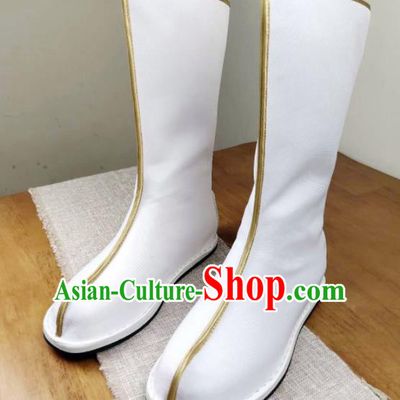 Asian Chinese Ancient Swordsman White Boots Taoist Priest Shoes Traditional Hanfu Shoes for Men