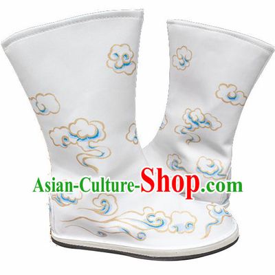 Asian Chinese Ancient Swordsman Printing Cloud White Boots Taoist Priest Shoes Traditional Hanfu Shoes for Men