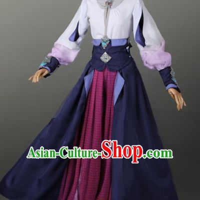 Chinese Ancient Cosplay Court Lady Navy Dress Traditional Hanfu Swordsman Costume for Women