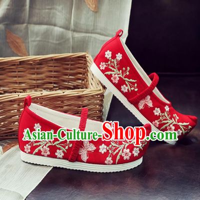 Asian Chinese National Red Cloth Shoes Traditional Hanfu Shoes Embroidered Shoes for Women