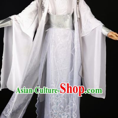 Chinese Ancient Drama Cosplay Royal Prince Knight White Clothing Traditional Hanfu Swordsman Costume for Men