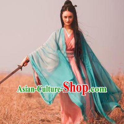 Chinese Traditional Jin Dynasty Female Swordsman Replica Costumes Ancient Drama Wu Xia Heroine Hanfu Dress for Women