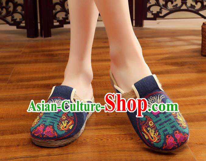 Asian Chinese Dance Navy Embroidered Shoes Traditional Hanfu Shoes National Cloth Shoes for Women Asian Chinese Dance Navy Embroidered Shoes Traditional Hanfu Shoes National Cloth Shoes for Women