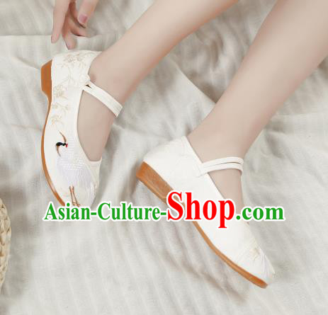 Asian Chinese Classical Dance Embroidered Crane White Shoes Traditional Hanfu Shoes National Cloth Shoes for Women Asian Chinese Classical Dance Embroidered Crane White Shoes Traditional Hanfu Shoes National Cloth Shoes for Women
