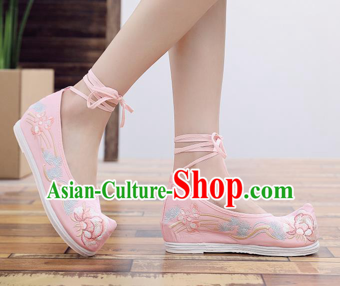 Asian Chinese National Pink Embroidered Peony Shoes Dance Cloth Shoes Traditional Hanfu Shoes for Women Asian Chinese National Pink Embroidered Peony Shoes Dance Cloth Shoes Traditional Hanfu Shoes for Women