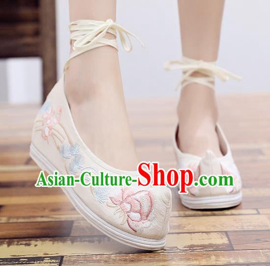 Asian Chinese National Beige Embroidered Peony Shoes Dance Cloth Shoes Traditional Hanfu Shoes for Women Asian Chinese National Beige Embroidered Peony Shoes Dance Cloth Shoes Traditional Hanfu Shoes for Women