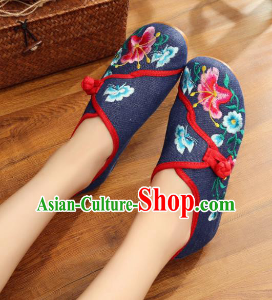 Asian Chinese National Embroidered Petunia Navy Shoes Dance Cloth Shoes Traditional Hanfu Shoes for Women Asian Chinese National Embroidered Petunia Navy Shoes Dance Cloth Shoes Traditional Hanfu Shoes for Women