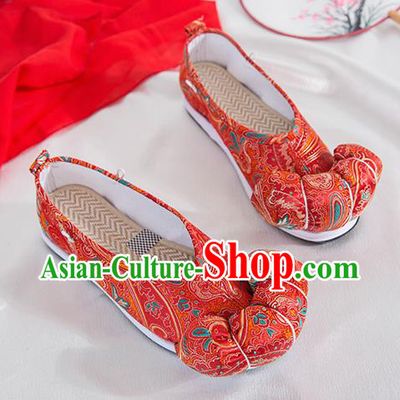 Asian Chinese Traditional Red Satin Shoes Ancient Princess Wedding Shoes Hanfu Shoes for Women