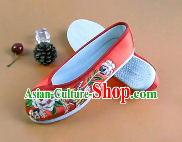 Asian Chinese National Embroidered Peony Red Shoes Ancient Princess Satin Shoes Traditional Hanfu Shoes for Women Asian Chinese National Embroidered Peony Red Shoes Ancient Princess Satin Shoes Traditional Hanfu Shoes for Women