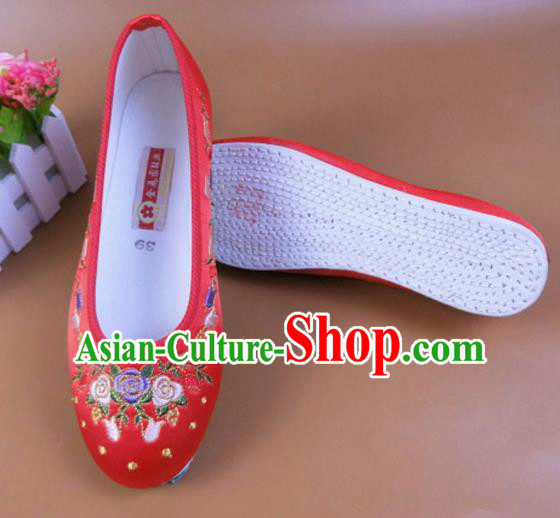 Asian Chinese National Embroidered Flowers Red Shoes Ancient Princess Satin Shoes Traditional Hanfu Shoes for Women Asian Chinese National Embroidered Flowers Red Shoes Ancient Princess Satin Shoes Traditional Hanfu Shoes for Women