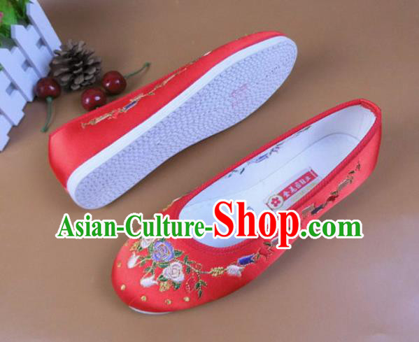 Asian Chinese National Embroidered Flowers Red Shoes Ancient Princess Satin Shoes Traditional Hanfu Shoes for Women Asian Chinese National Embroidered Flowers Red Shoes Ancient Princess Satin Shoes Traditional Hanfu Shoes for Women