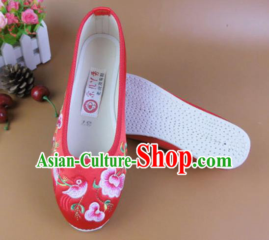Asian Chinese National Embroidered Peach Blossom Red Shoes Ancient Princess Satin Shoes Traditional Hanfu Shoes for Women Asian Chinese National Embroidered Peach Blossom Red Shoes Ancient Princess Satin Shoes Traditional Hanfu Shoes for Women