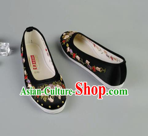 Asian Chinese Traditional Black Satin Shoes Ancient Princess Embroidered Shoes Hanfu Shoes for Women Asian Chinese Traditional Black Satin Shoes Ancient Princess Embroidered Shoes Hanfu Shoes for Women