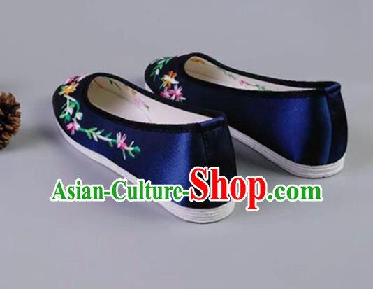 Asian Chinese National Royalblue Satin Shoes Ancient Princess Embroidered Shoes Traditional Hanfu Shoes for Women Asian Chinese National Royalblue Satin Shoes Ancient Princess Embroidered Shoes Traditional Hanfu Shoes for Women