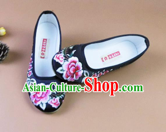 Asian Chinese National Black Embroidered Peony Shoes Ancient Princess Satin Shoes Traditional Hanfu Shoes for Women Asian Chinese National Black Embroidered Peony Shoes Ancient Princess Satin Shoes Traditional Hanfu Shoes for Women