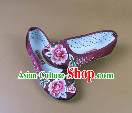 Asian Chinese National Purple Embroidered Peony Shoes Ancient Princess Satin Shoes Traditional Hanfu Shoes for Women Asian Chinese National Purple Embroidered Peony Shoes Ancient Princess Satin Shoes Traditional Hanfu Shoes for Women